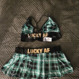Green Plaid Bralette and Skirt Set